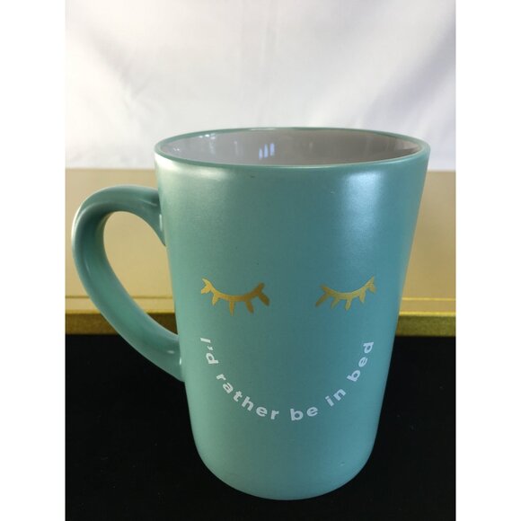 Family Inspired Meals by Ayesha Curry "I'd rather be in bed" Coffee Tea Mug Teal - Picture 1 of 12